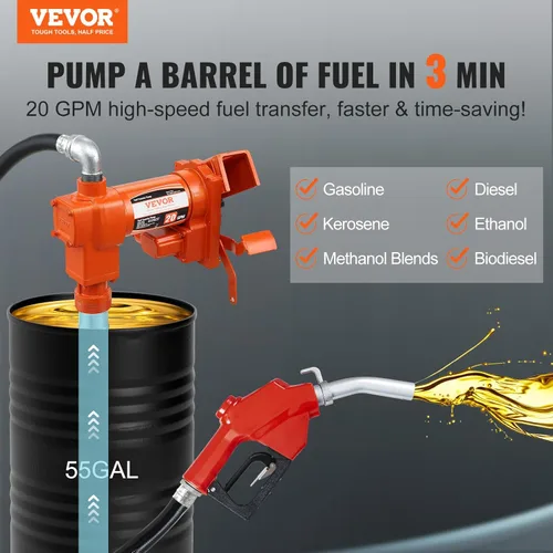 Miniatura 2 de VEVOR Bomba de transferencia de combustible, 12 V CC 20 GPM 1/4 HP, bomba extractora de gasolina con boquilla automática, manguera de descarga