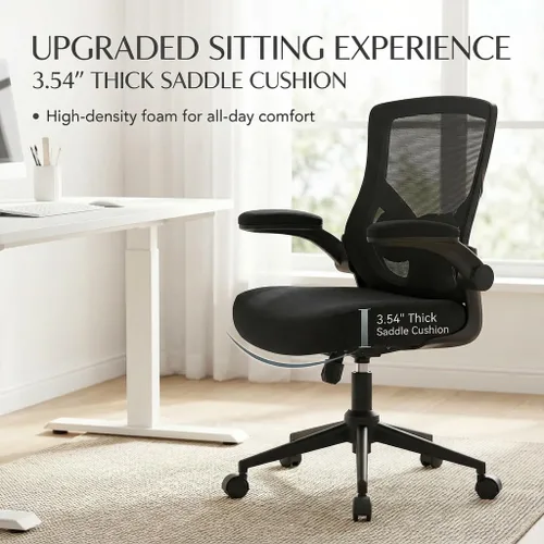 Miniatura 3 de Silla de oficina ergonómica, silla de escritorio de malla con respaldo alto con cojín de espuma moldeada, soporte lumbar ajustable, función de Negro