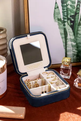 Miniatura 4 de Joyero de viaje de terciopelo caja organizadora de joyas de viaje estuche para joyas de viaje joyero pequeño para mujer estuche de viaje para joyas