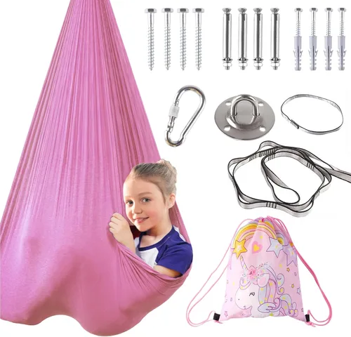 Miniatura 9 de Columpio sensorial de terapia interior para niños, necesidades especiales, columpios de techo para acurrucarse, hamaca de tela ajustable