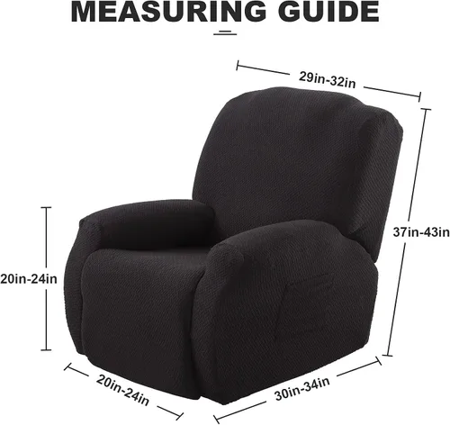Miniatura 3 de ele ELEOPTION Fundas reclinables de 4 piezas con bolsillo lateral, antideslizante, ajustable, protector de muebles con parte inferior elástica Negro