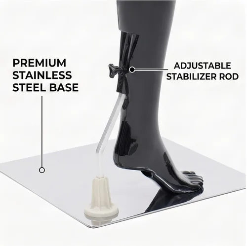 Miniatura 6 de Maniquí femenino negro brillante de 70 pulgadas con brazos ajustables, forma de vestido de cuerpo completo con base de metal para exhibición