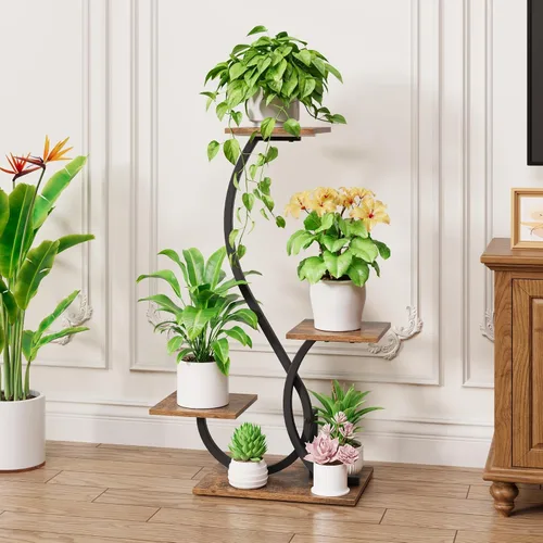 Miniatura 2 de BACEKOLL Soporte para plantas de interior con luces de crecimiento, estante para plantas en forma de S, soportes de esquina iluminados para cultivo