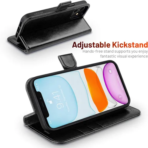 Miniatura 4 de OCASE Compatible con iPhone 12 Case/Compatible con iPhone 12 Pro Wallet Case, funda tipo cartera de piel sintética con tapa y tarjeteros con bloqueo