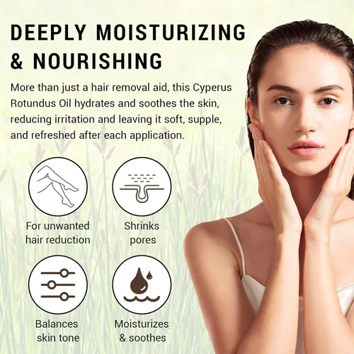 Miniatura 2 de Aceite Cyperus Rotundus para depilación: reduce el crecimiento no deseado del cabello, ralentiza el nuevo crecimiento, hidrata la piel y reduce