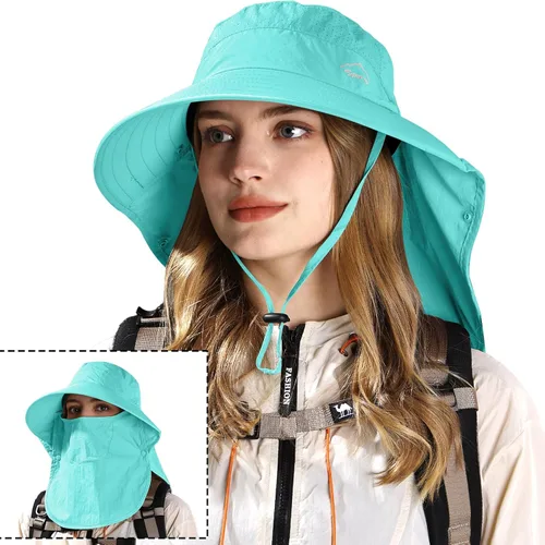 Miniatura 2 de Rosoz - Sombrero de sol para hombres y mujeres con solapa para el cuello, ala ancha, UPF50+, sombrero de pesca con cubierta facial desmontable