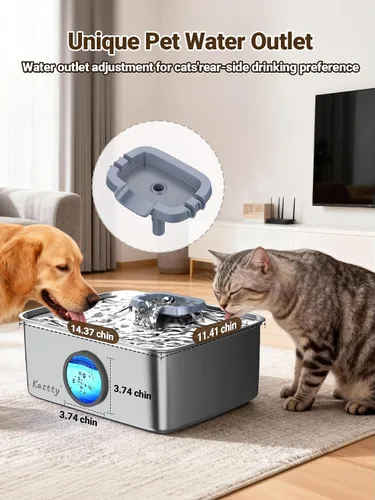 Miniatura 7 de Kastty Fuente de agua para perros de 15L/4 galones, fuente de agua grande de acero inoxidable para mascotas con luz LED de nivel de agua