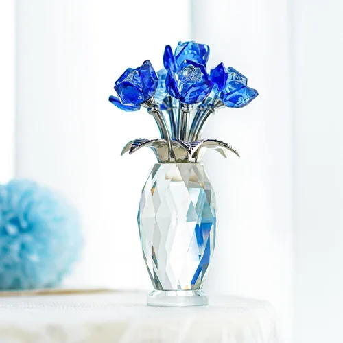 Miniatura 4 de H&D HYALINE & DORA Peso de papel de rosa de cristal azul, regalos de flores de vidrio para mujeres, niñas, esposas, ramo de flores de cristal Azul 2