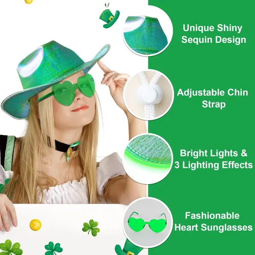 Miniatura 4 de quescu Sombrero de vaquero iluminado para mujeres, hombres, sombrero de vaquera LED, sombreros de vaquero espaciales brillantes para fiestas