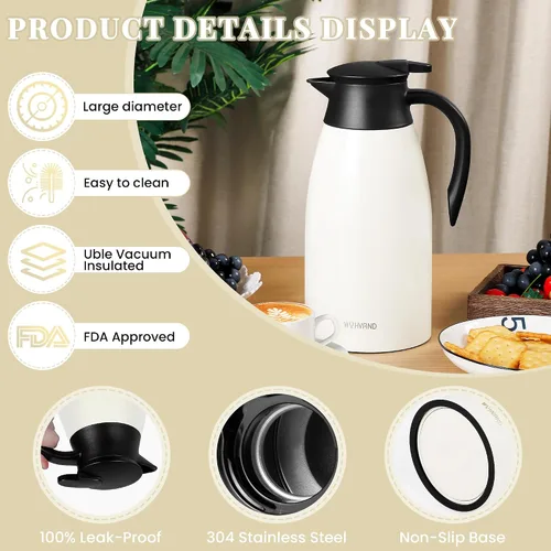 Miniatura 6 de Jarra de café de 34 onzas aisladas, jarras de café de acero inoxidable para mantener el calor, jarras térmicas a prueba de polvo para fiestas