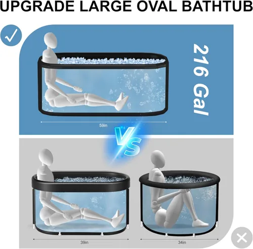 Miniatura 3 de HotMax Bañera de hielo XXL de punto caído para recuperación de 216 galones, compatible con enfriadores de agua, bañera fría con tapa aislada, bañera