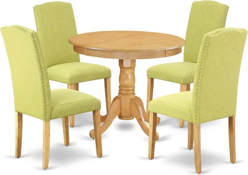 Miniatura 17 de East West Furniture ANEN3-LWH-06 - Juego de mesa de cocina de 3 piezas contiene una mesa de comedor redonda con pedestal y 2 sillas de comedor