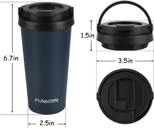 Miniatura 7 de Funkrin Taza de café aislada con revestimiento de cerámica, taza de café helado de 16 onzas con tapa abatible y asa, taza de viaje a prueba de fugas