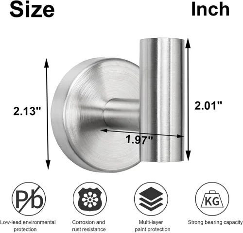 Miniatura 6 de TocTen Gancho para toallas de baño, paquete de 3 ganchos para bata de pared, gancho de acero inoxidable SUS 304, gancho de toalla resistente