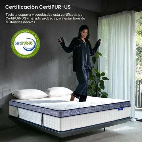 Miniatura 2 de Colchón matrimonial de 12 pulgadas en una caja, híbrido, de espuma viscoelástica y resortes en bolsillos independientes, firmeza media, confort