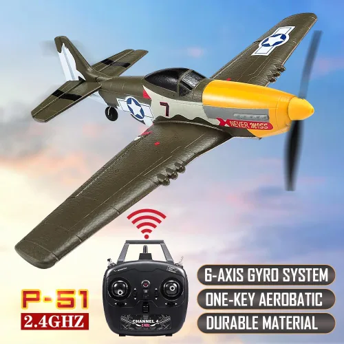 Miniatura 3 de ANTSIR Avión RC P51 para adultos y niños, avión de control remoto de 4 canales con Aileron/timón/elevador/giroscopio, planeador de caza Mustang