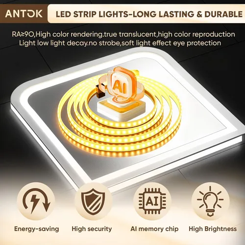 Miniatura 9 de Antok Espejo LED de baño, espejo LED con luces para baño, espejos de tocador iluminados para pared, antivaho, regulable, vidrio templado, función