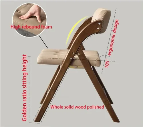Miniatura 6 de Sillas de oficina plegables de madera maciza con asientos acolchados, sillas de cocina, ideales para reuniones familiares, adecuadas para comedor