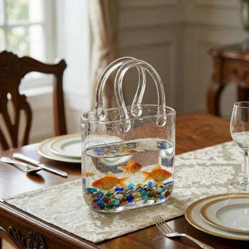 Miniatura 7 de Noamus Florero Bolso para Flores, Jarrones Únicos de Vidrio Transparente en Forma de Bolsa con Asa, Florero de Flores con Forma de Bolso Pecera