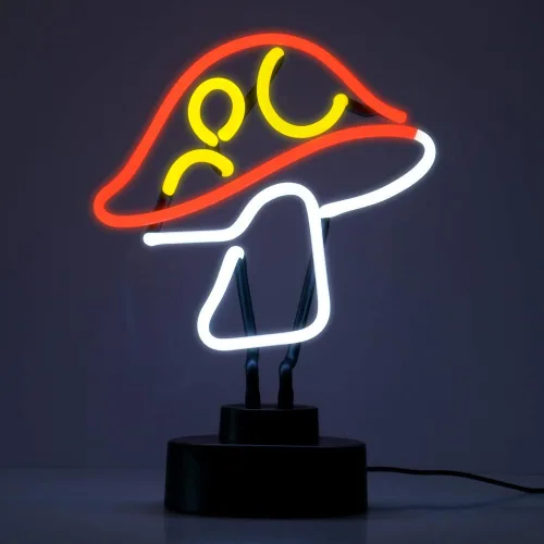 Escultura de luz de neón de tubo de vidrio real de 12 V, letrero de neón de hongo para escritorio, decoración de pared hecha a mano, arte de pared
