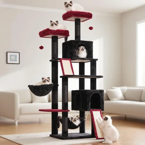 Miniatura 14 de Gitelsnour Árbol para gatos de varios niveles para gatos de interior, torre para gatos con 2 tablas de rascar, 2 plataformas acolchadas de felpa