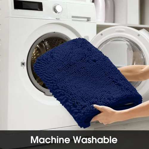 Miniatura 7 de HOMEIDEAS Alfombra de baño azul marino de 20 x 60 pulgadas, ultra suave y absorbente, antideslizante, alfombra de baño larga, felpa de felpilla