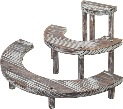 Miniatura 5 de MyGift Soporte de postre rústico de 3 niveles, elevadores de exhibición de magdalenas de semicírculo de madera quemada