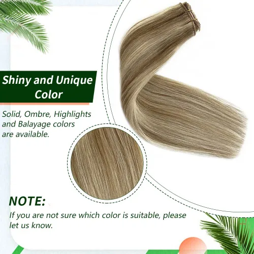 Miniatura 4 de Extensiones de trama de cabello humano real, para coser, con mechas rubias, cabello Remy marrón cenizo mezclado con rubio platino, atado a mano - 14