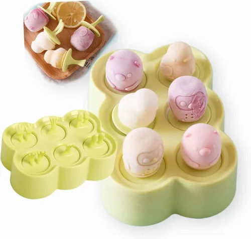 Miniatura 9 de Moldes de mini paletas para niños y bebés, con formas de animales, 6 piezas, máquina de hacer paletas de hielo, sin BPA, de silicona, para hacer