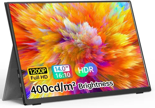 VILVA - Monitor portátil de 14 pulgadas FHD 1920 * 1200P USB C HDMI ultra delgado IPS con cubierta inteligente y altavoces, HDR plug & play, monitor