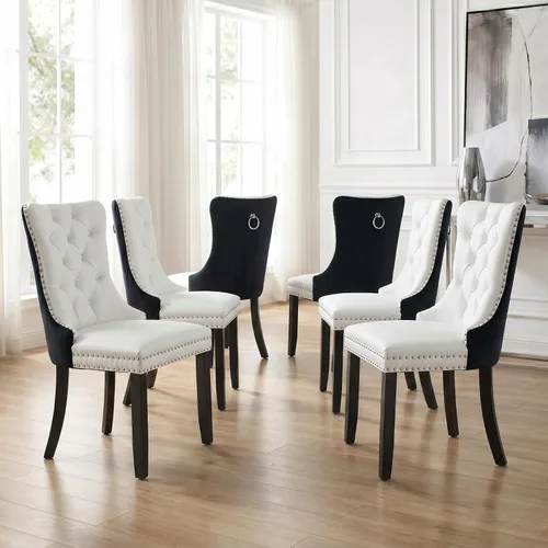 Miniatura 49 de Velvet Dining Chairs Set of 2, Tufted High Chairs with Nailhead Trim, Pull Ring, Black Solid Wood Legs, Elegant Upholstered Accent Chairs for Dining