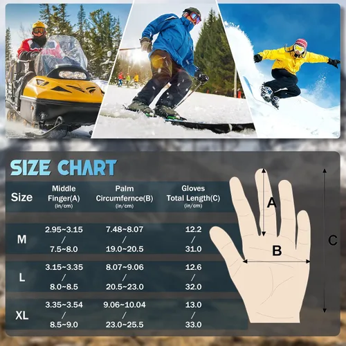 Miniatura 7 de Guantes de esquí de invierno impermeables y resistentes al viento para snowboard y nieve, pantalla táctil cálida, clima frío, para niños, hombres