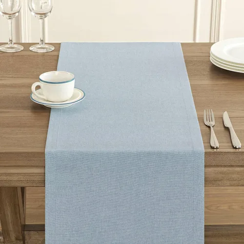 Miniatura 5 de ZeeMart Camino de mesa básico de lino, 14 x 36 pulgadas Azul Cambay, caminos de mesa rústicos de estilo granja color azul claro polvoriento de 36