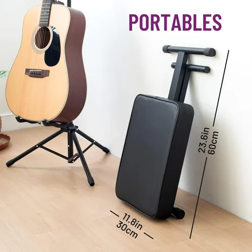 Miniatura 6 de CAHAYA Banco de teclado estilo X de 3.5 pulgadas de grosor, cojín acolchado, banco de piano, altura ajustable, asiento para teclados digitales Negro
