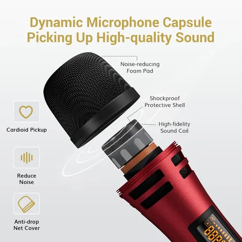 Miniatura 2 de TONOR Micrófonos inalámbricos, sistema de micrófono de karaoke UHF dual, Microfonos Inalambricos con receptor recargable, juego de micrófonos