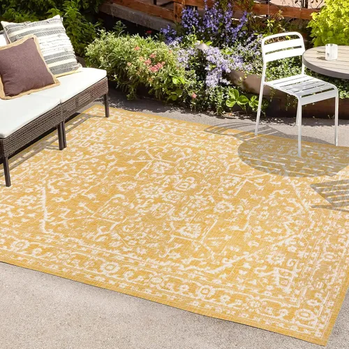 Miniatura 15 de Eyely BMS104D-28 Santa Monica Malta - Alfombra de pasillo con textura de medallón bohemio para interiores y exteriores, rústica, dormitorio, cocina
