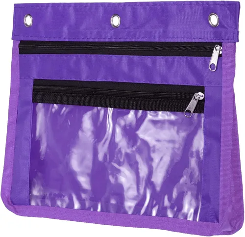 Miniatura 10 de PATIKIL Estuche expandible para lápices de 3 anillos, 1 paquete de tela Oxford de gran capacidad con cremallera, estuche para oficina y hogar
