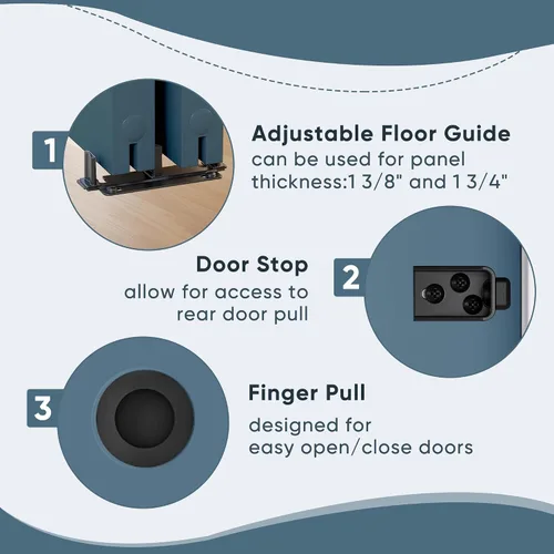 Miniatura 5 de JUBEST Kit de herrajes para puerta corrediza de 1,5 m de alta resistencia con tiradores de dedo, resistente pista de aluminio para sistema de 2