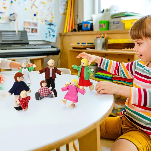 Miniatura 4 de Jzszera Juego de 7 casas de muñecas de madera, mini figuras para juegos de simulación, accesorios clásicos para casa de muñecas para niños y niños