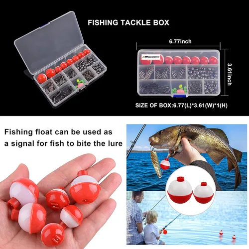Miniatura 5 de Kit de aparejos de pesca, 160 piezas de bobbers básicos y ganchos surtidos con círculo de pulpo, ganchos de cebo, pesas de platina, caja de aparejos