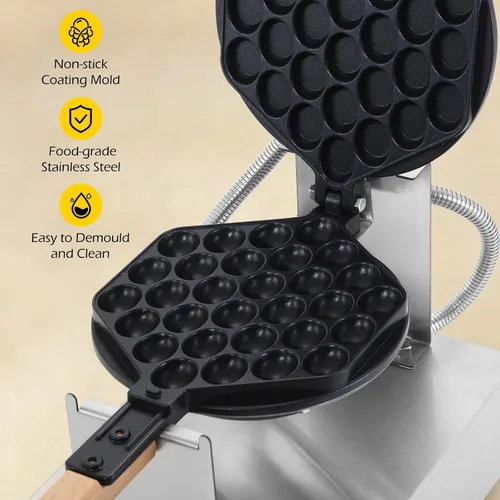 Miniatura 5 de Dyna-Living Burbuja Waffle Maker Comercial Bubble Waffle Iron 1400W Máquina eléctrica de acero inoxidable Hong Kong, máquina de gofres de hojaldre