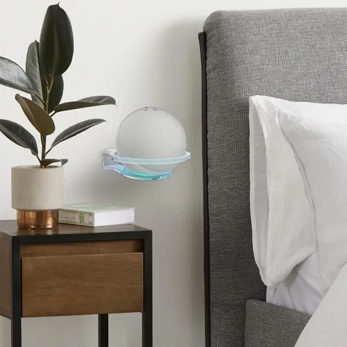 Miniatura 6 de GEEKRIA Soporte de pared acrílico compatible con Echo Dot 2022 5ª generación/4ª generación, 5ª generación con reloj LED y Alexa, protector