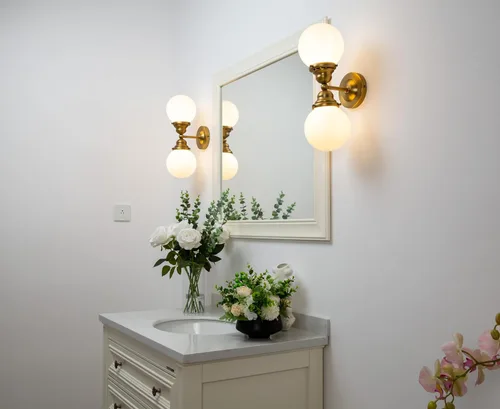 Miniatura 3 de Pathson Milk White Glass Wall Sconces Lighting, 2 Lights Industrial Wall Vanity Light Fixtures Brass Finish, Vintage Wall Sconce Lamp for Bathroom