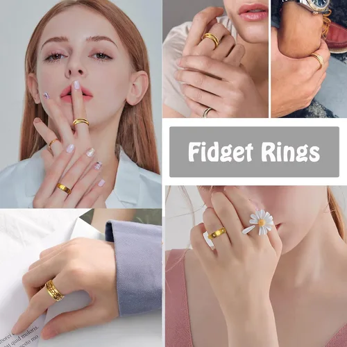 Miniatura 4 de 5 anillos giratorios chapados en oro de 18 quilates para la ansiedad, cadena de mariposa de acero inoxidable, con incrustaciones de circonita