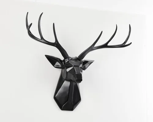 Miniatura 2 de YJ Home Decoración de pared con cabeza de ciervo, negro, 23.3 pulgadas de ancho x 21.3 pulgadas de alto Taxidermia sintética, diseño geométrico