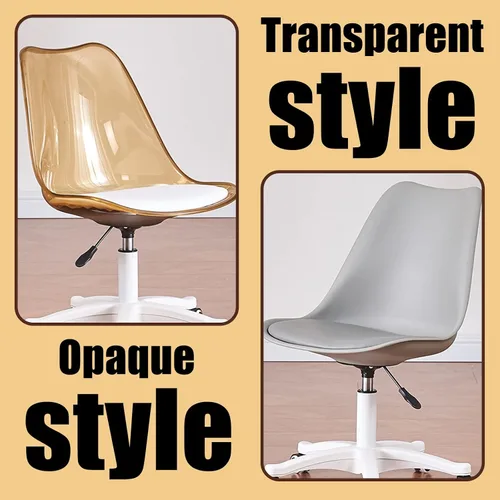 Miniatura 6 de Silla de escritorio transparente, silla de oficina de acrílico sin brazos con ruedas, giratoria de 360° y silla de tocador de altura ajustable