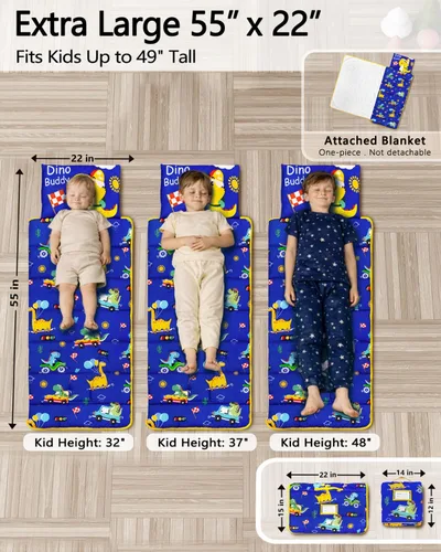 Miniatura 4 de Primlect - Tapete para siesta para bebé con almohada extraíble y manta de franela, bolsa de dormir portátil para niños, fácil de enrollar, lavable