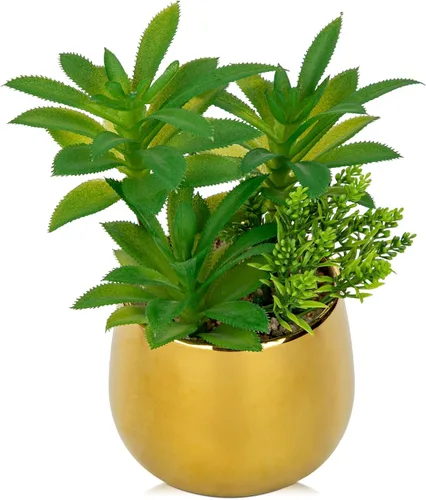 Miniatura 7 de Briful Plantas suculentas artificiales en macetas de cerámica, juego de 3 suculentas artificiales con macetas geométricas negras, decoración moderna