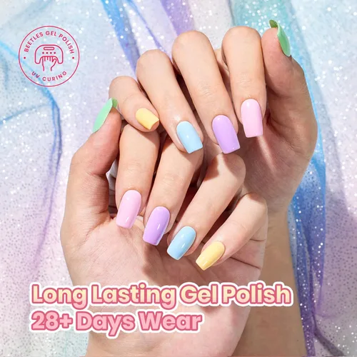 Miniatura 5 de Beetles - Esmalte de uñas de gel pastel, 6 colores, esmalte de gel macarrón, rosa claro, azul, verde, amarillo, morado, uñas suaves para todas