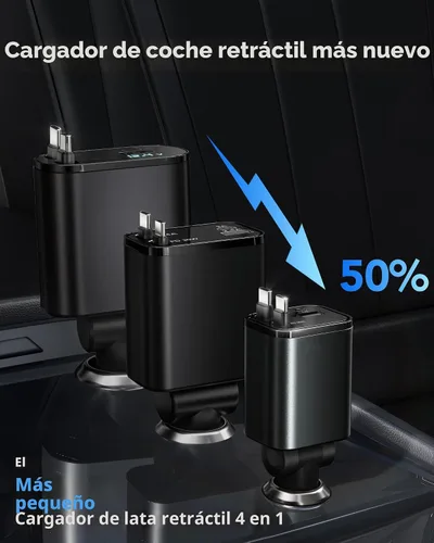 Miniatura 8 de Adaptador de Carga de Coche Retráctil para iPhone 17, Cargador de Coche para Teléfono 4 en 1 de Carga Rápida, Accesorios para Coche y Camión USB C